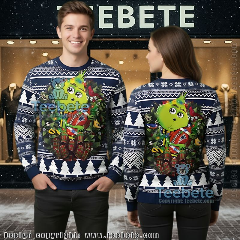 New England Patriots Grinch Hug Ugly Sweater Blue