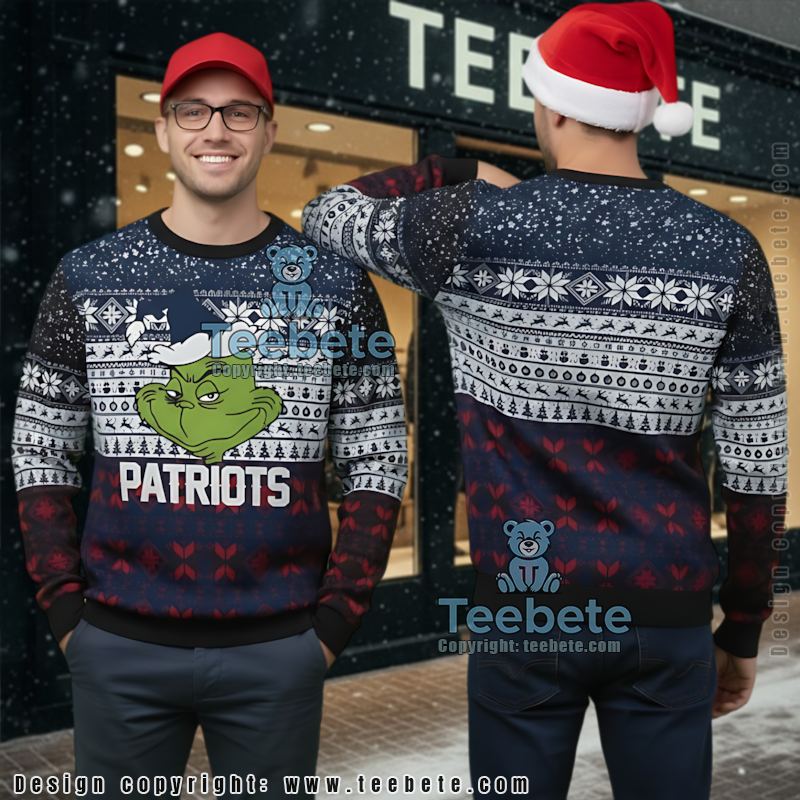 New England Patriots Grinch Ugly Xmas Sweater Black Blue