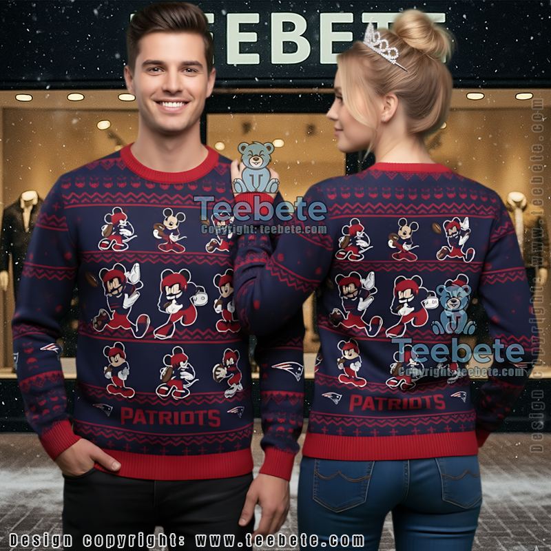 New England Patriots Santa Claus Ho Ho Ho Ugly Christmas Sweater Mens Blue Black