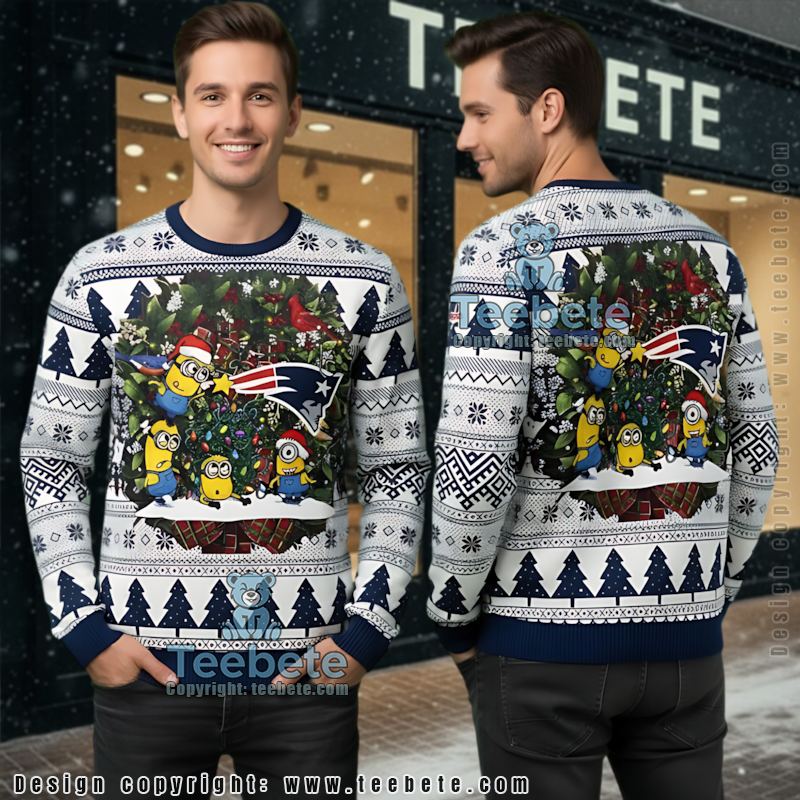 New England Patriots Minion Ugly Christmas Sweaters Family Blue White