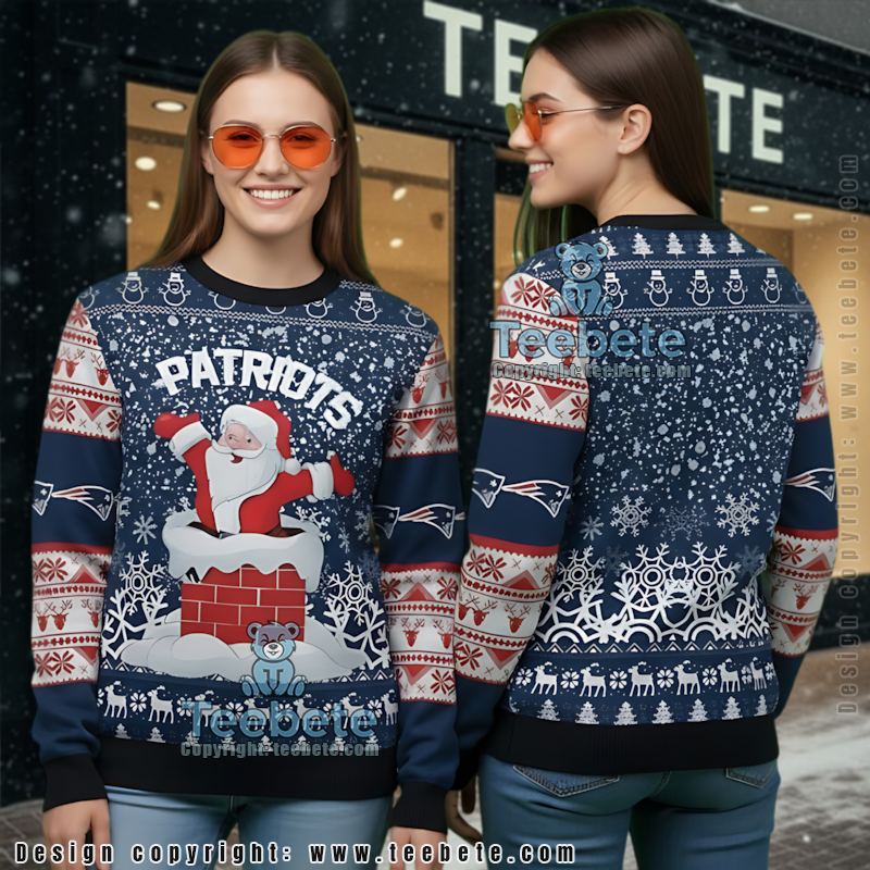 Personalized New England Patriots Mickey Mouse Santa Ugly Christmas Sweaters Blue