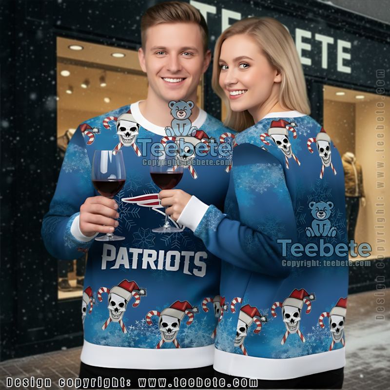 New England Patriots Santa Claus Ho Ho Ho Ugly Christmas Sweater Mens Blue Black
