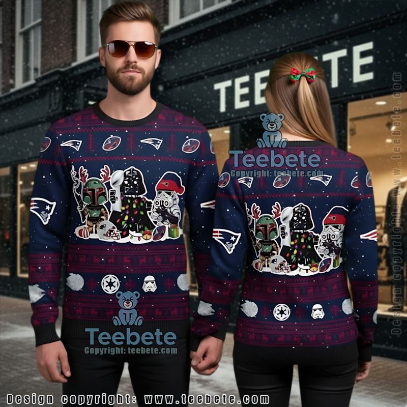 New England Patriots Skull Flower Ugly Xmas Sweater Blue