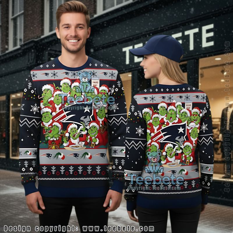 New England Patriots The Grinch Xmas Day Vintage Ugly Christmas Sweaters Black