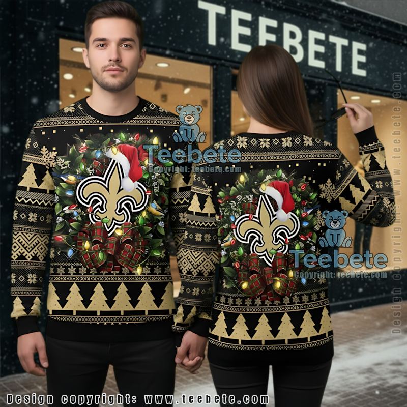 New Orleans Saints Baby Groot Hug Ugly Sweater Black Naughty