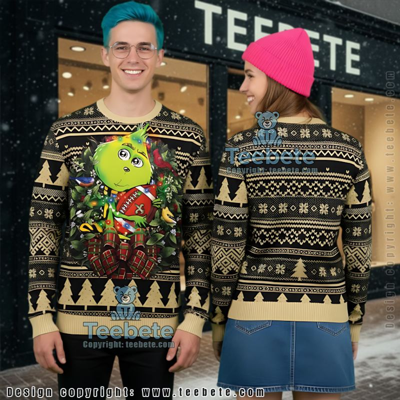 New Orleans Saints Grinch Hug Ugly Christmas Sweatshirt Womens Yellow Black