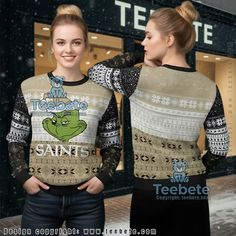 New Orleans Saints Grinch Ugly Xmas Sweater Womens Yellow Black