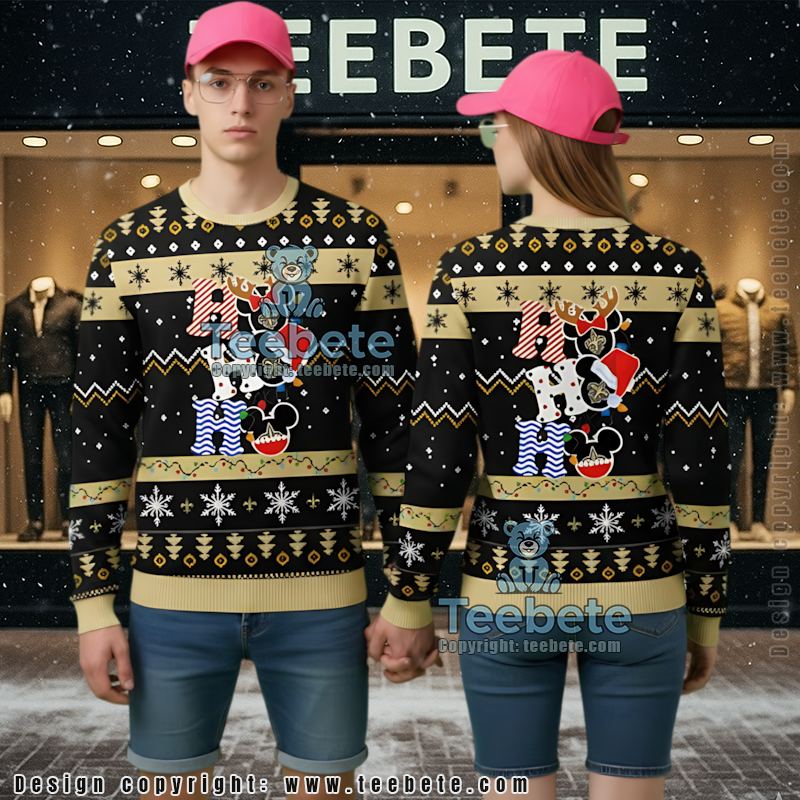 New Orleans Saints Baby Groot Hug Ugly Sweater Black Naughty