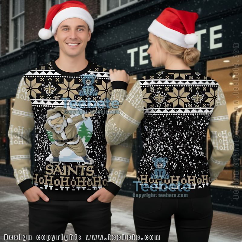 New Orleans Saints Santa Claus Ho Ho Ho Ugly Xmas Sweater Womens Yellow Black