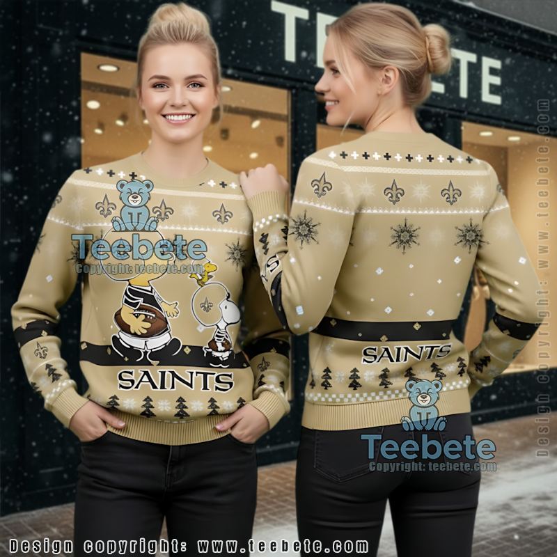 New Orleans Saints Snoopy Woodstock Charlie Brown Ugly Sweaters Christmas Yellow