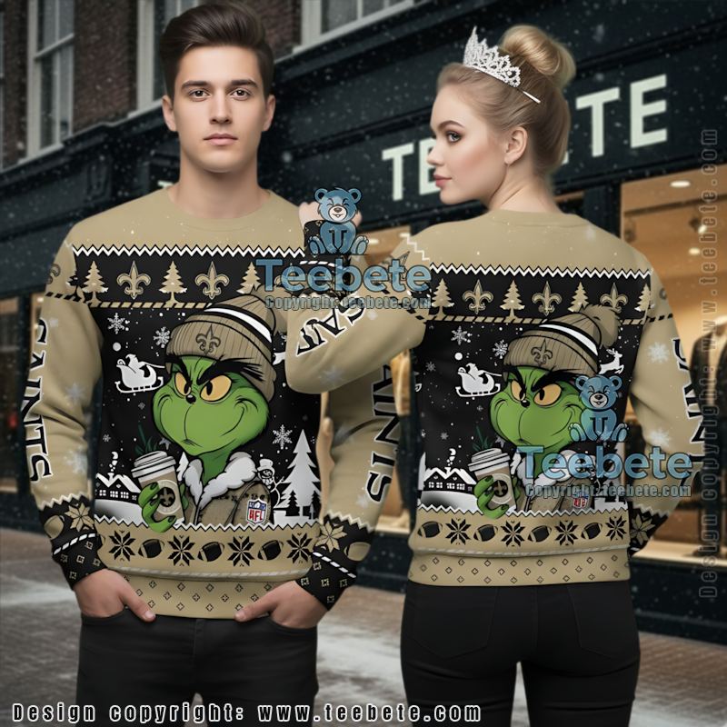 New Orleans Saints The Grinch Ugly Christmas Sweaters Yellow Black Couples