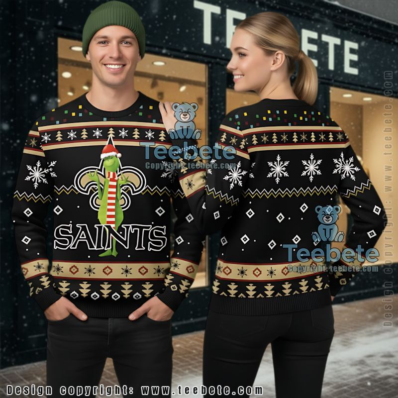New Orleans Saints The Grinch Ugly Xmas Sweater Black