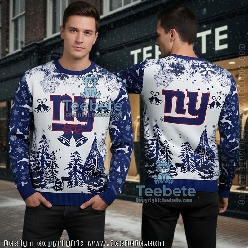New York Giants Christmas Belll Ugly Christmas Sweater Plus Size Blue