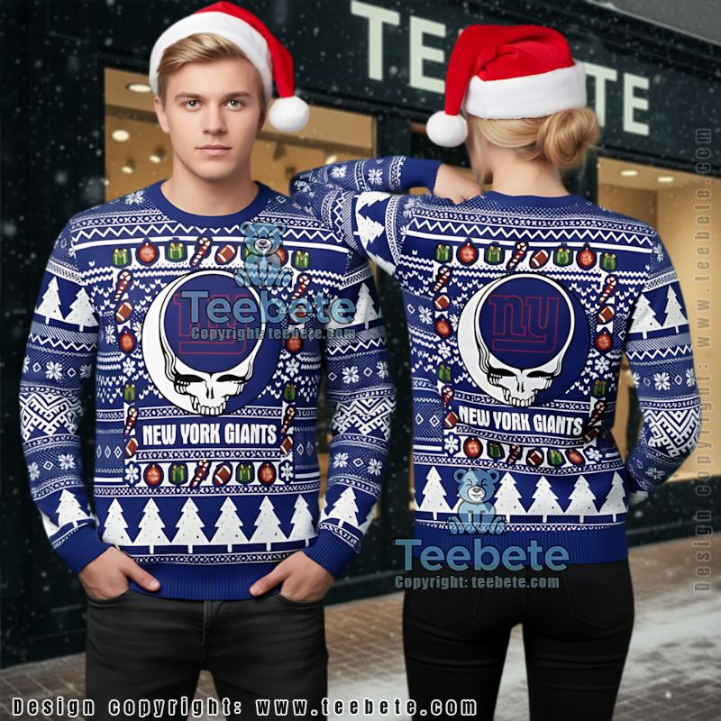 New York Giants Grateful Dead Ugly Christmas Sweater Blue White Cool