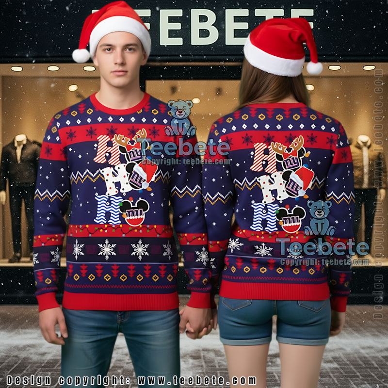 New York Giants Hohoho Mickey Mouse Best Ugly Christmas Sweaters Blue