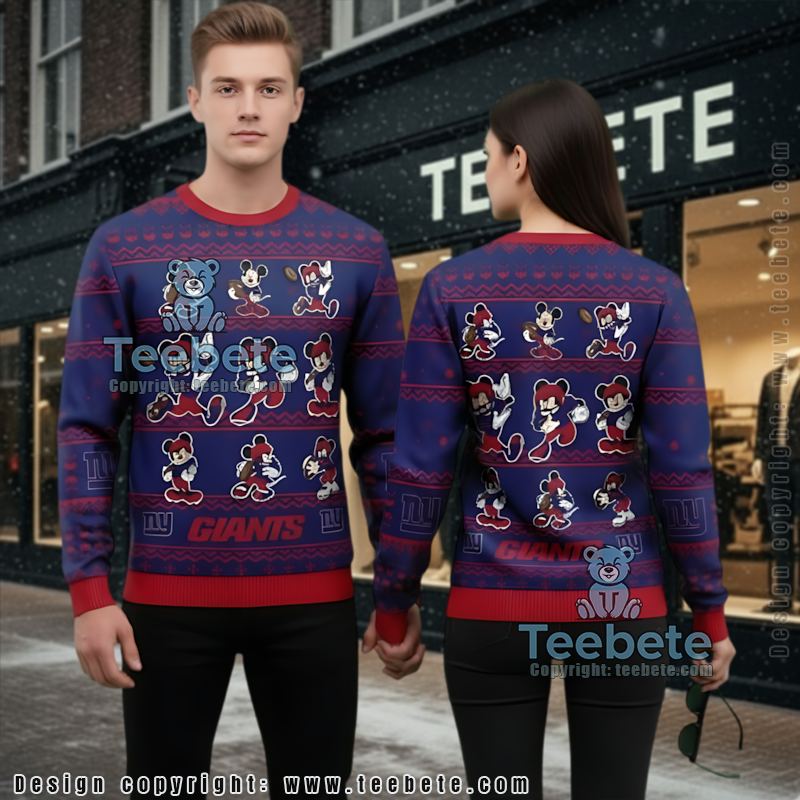 New York Giants Mickey Mouse Ugly Xmas Sweater Womens Blue Red