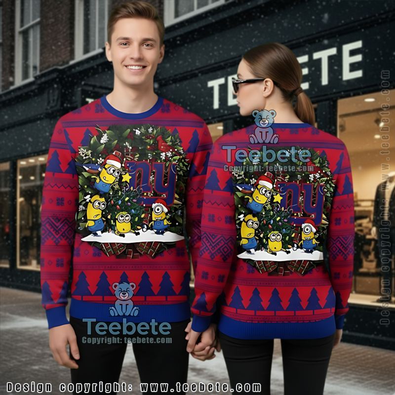 New York Giants Minion Christmas Ugly Christmas Sweatshirt Blue Red