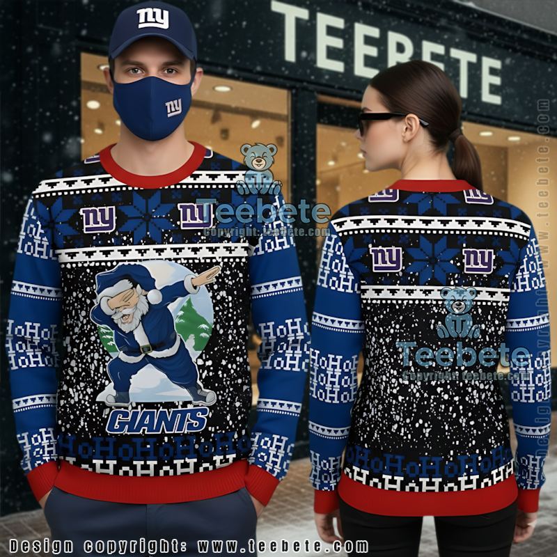 New York Giants Santa Claus Ho Ho Ho Ugly Christmas Sweatshirt Blue Black