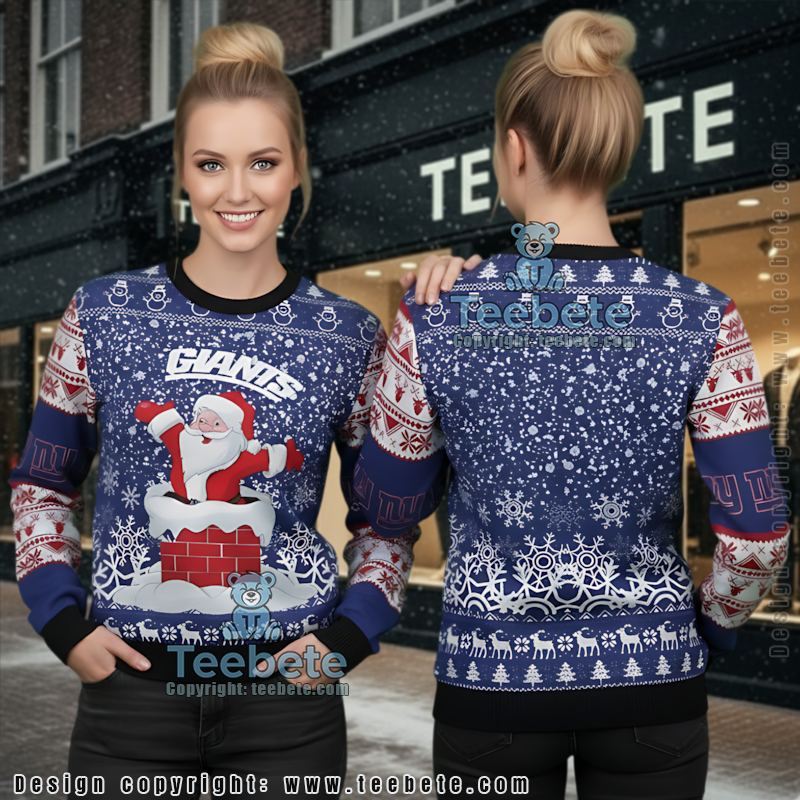 New York Giants Santa Claus Ugly Christmas Sweater Cute Blue White