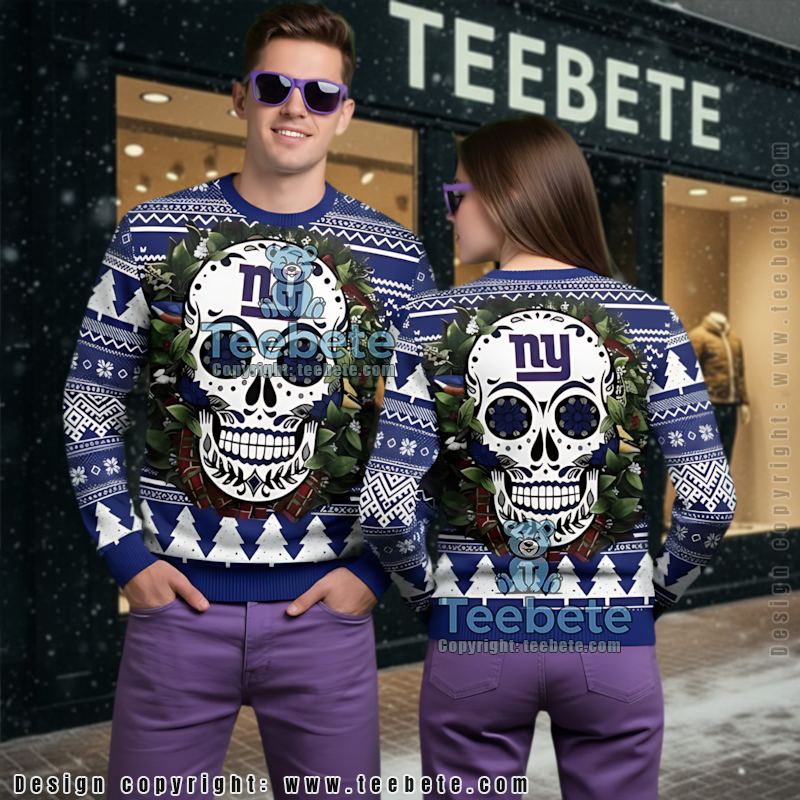 New York Giants Snoopy And Woodstock Ugly Christmas Sweater Ladies Blue