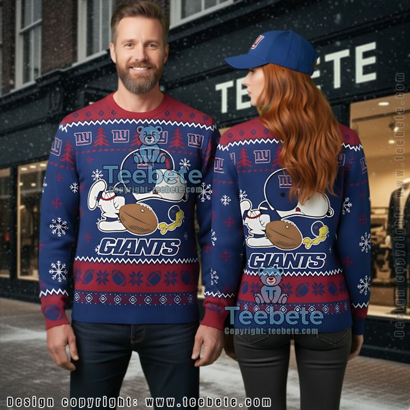 New York Giants The Grinch Hand Ugly Christmas Sweater Womens Blue Red