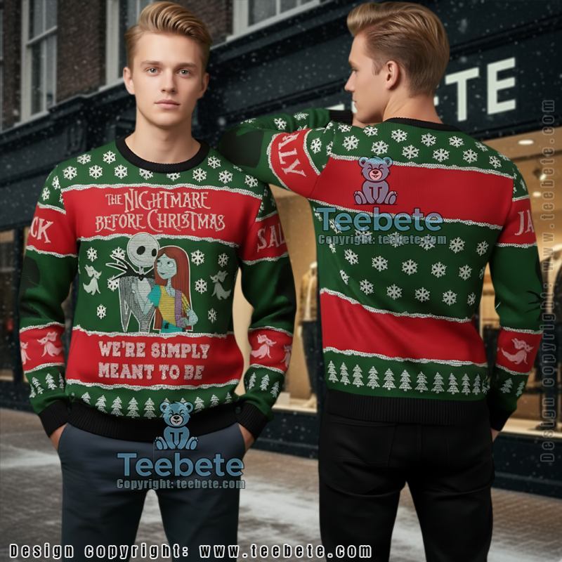 Nightmare Before Christmas Ugly Sweater Green Red Festive Knitwear