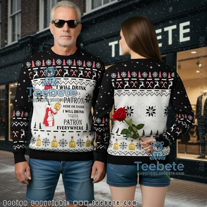 Patron Tequila Ugly Christmas Sweater Dr Seuss Grinch Funny