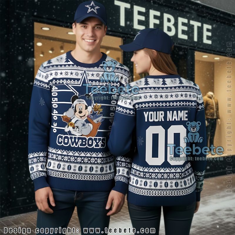 Personalized Dallas Cowboys Mickey Ugly Holiday Sweater Blue