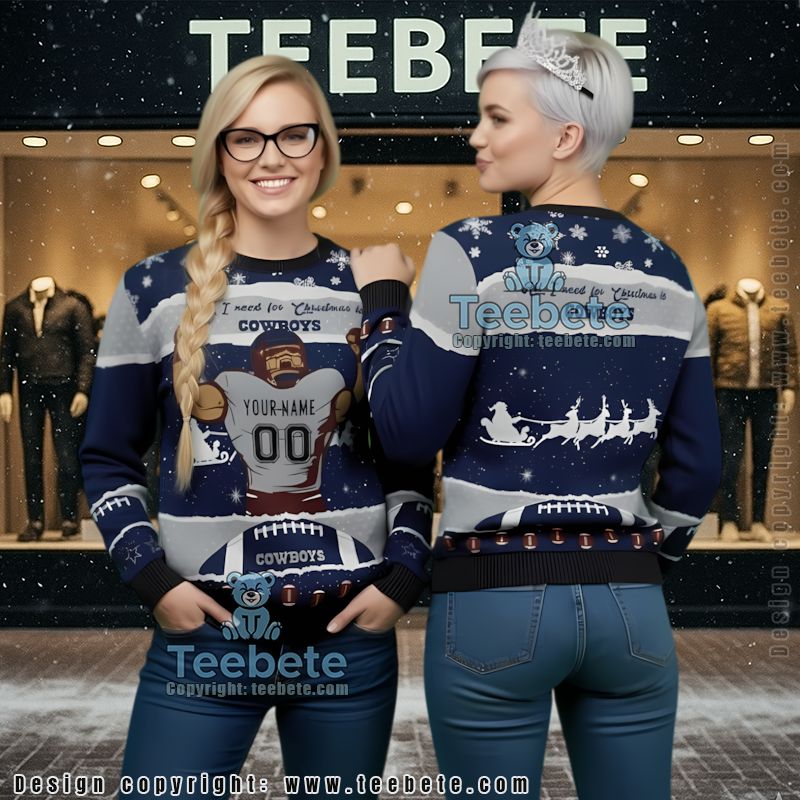 Personalized Dallas Cowboys Player Ugly Xmas Sweater Party Blue Personalized Dallas Cowboys Player Ugly Xmas Sweater Party Blue