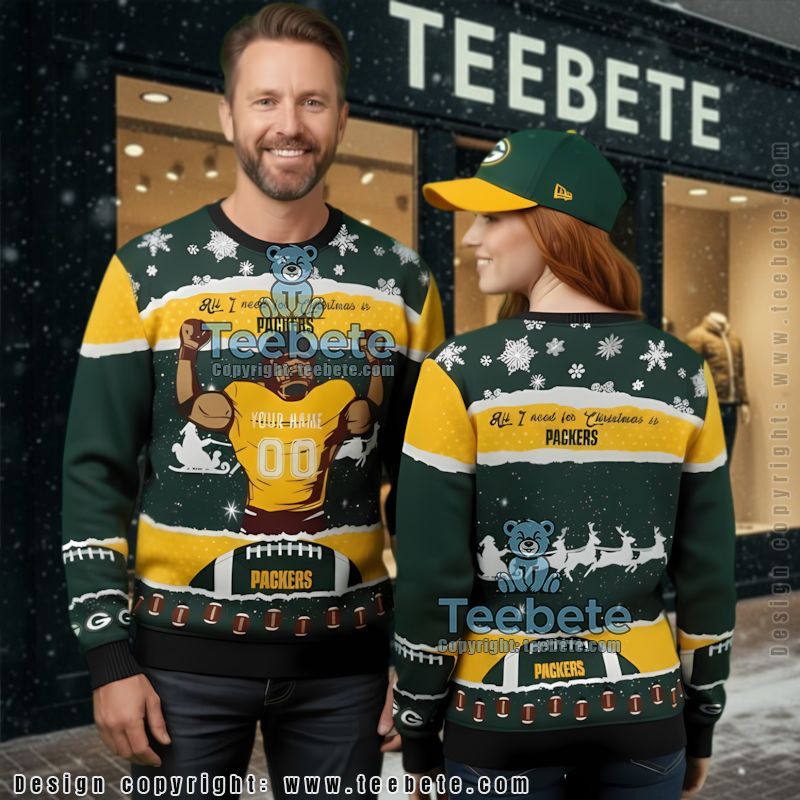 Personalized Green Bay Packers Player Ugly Cardigan Christmas Yellow