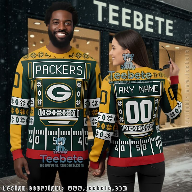 Personalized Green Bay Packers Player Ugly Cardigan Christmas Yellow