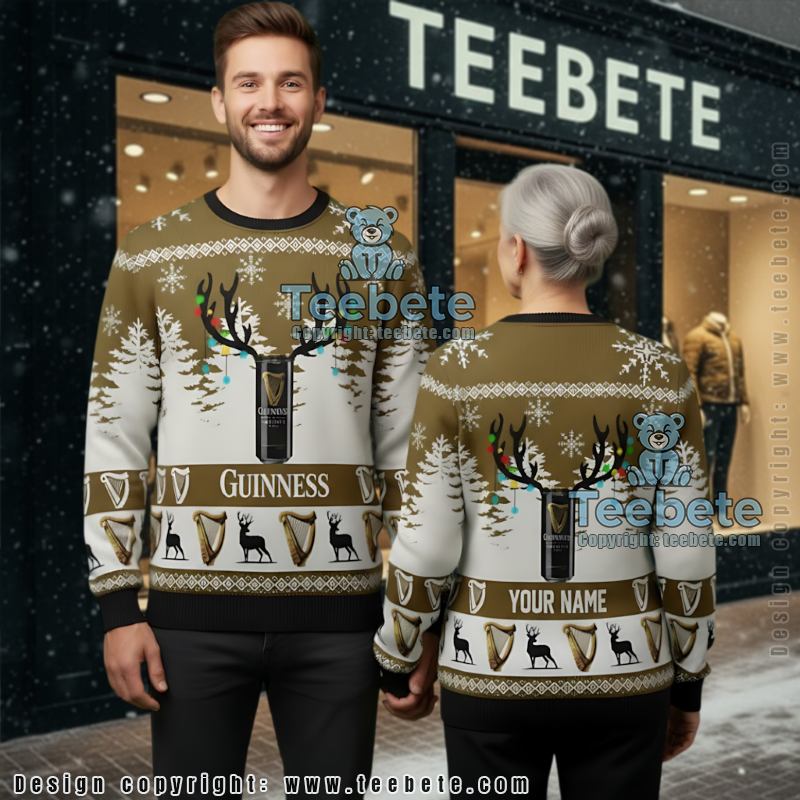 Personalized Guinness Reindeer Ugly Christmas Sweater
