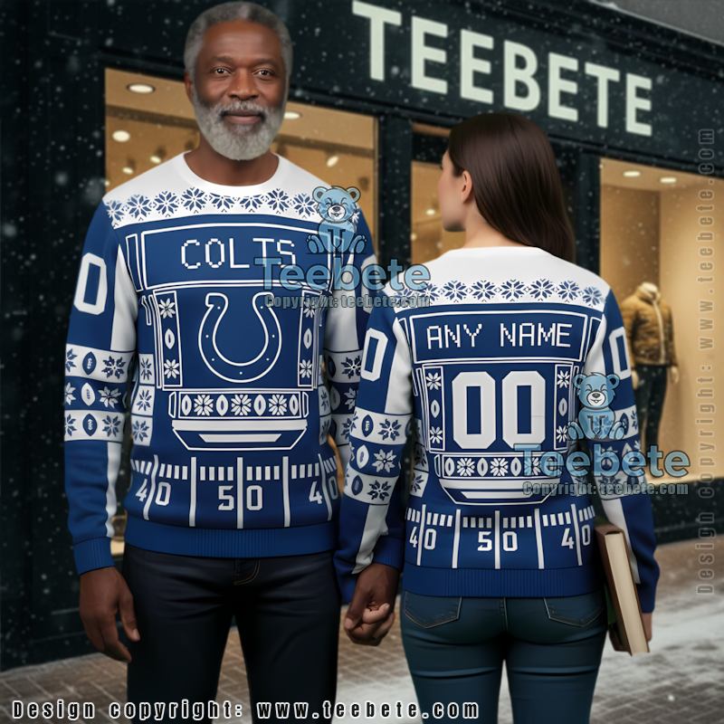 Personalized Indianapolis Colts Add Name Ugly Holiday Sweater Blue Personalized Indianapolis Colts Add Name Ugly Holiday Sweater Blue