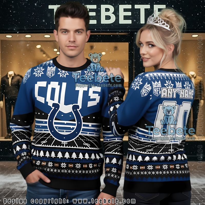 Indianapolis Colts Christmas Wreath Pug Dog Most Ugly Christmas Sweater Blue