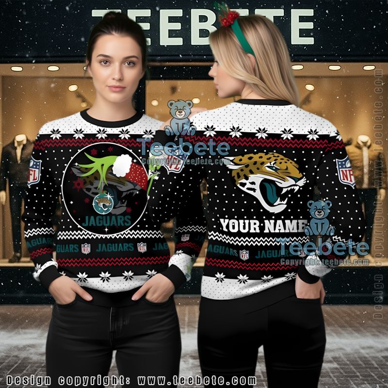 Personalized Jacksonville Jaguars Grinch Hand Ugly Sweater Black