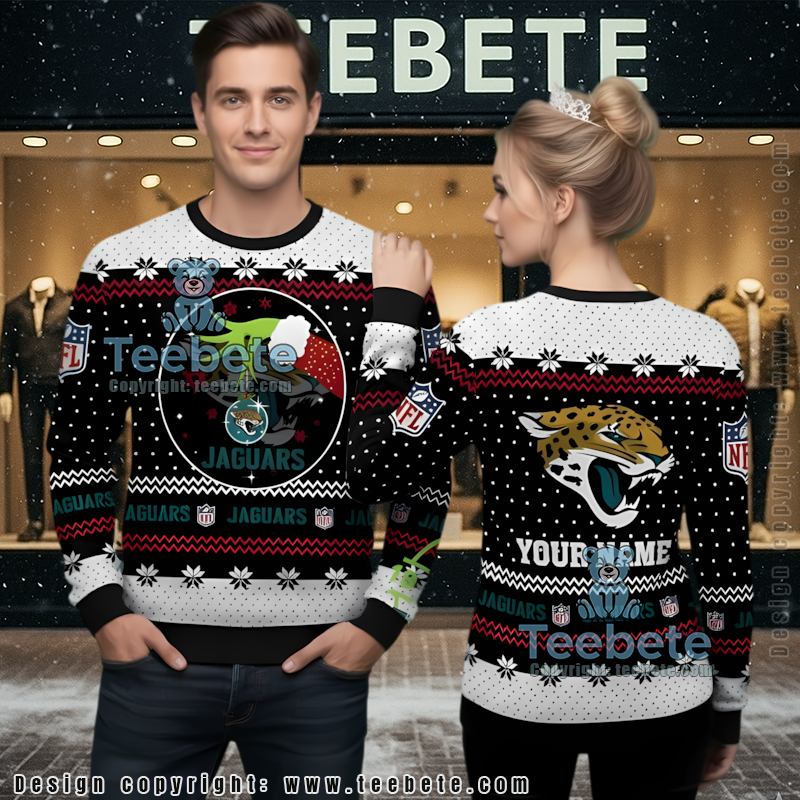 Personalized Jacksonville Jaguars Grinch Hand Ugly Sweater Black Personalized Jacksonville Jaguars Grinch Hand Ugly Sweater Black