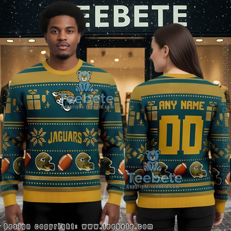 Personalized Jacksonville Jaguars Logo Pattern Ugly Xmas Sweater Yellow
