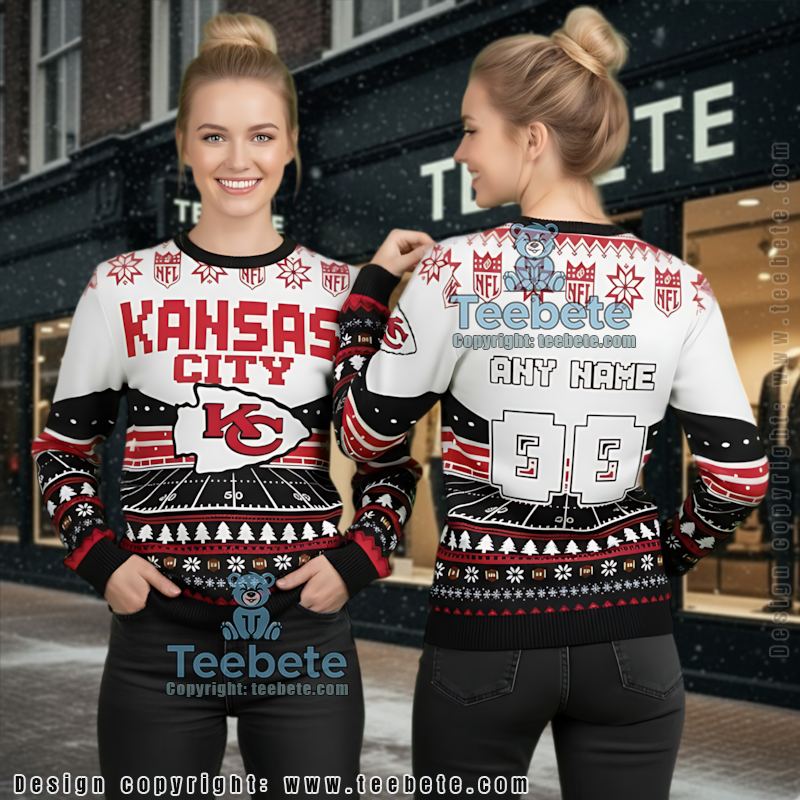 Personalized Kansas City Chiefs Logo Naughty Ugly Sweater Black