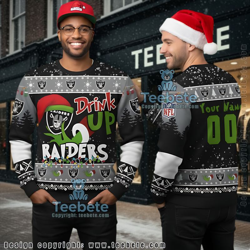 Personalized Las Vegas Raiders Mickey Mouse Santa Ugly Christmas Sweater Grey