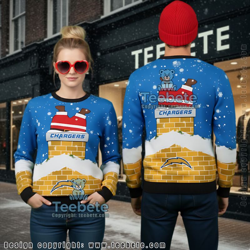 Personalized Los Angeles Chargers Santa Claus Cute Ugly Christmas Sweater Blue