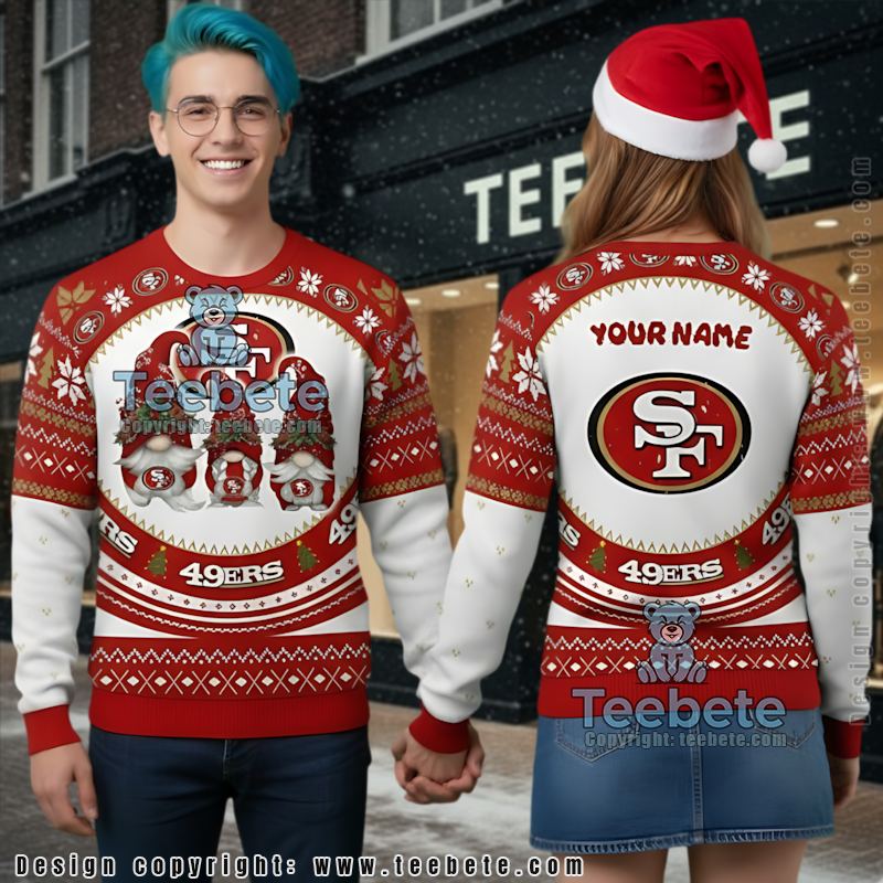 Personalized San Francisco 49Ers Gnomes Ugly Sweaters For Christmas White Red Mens