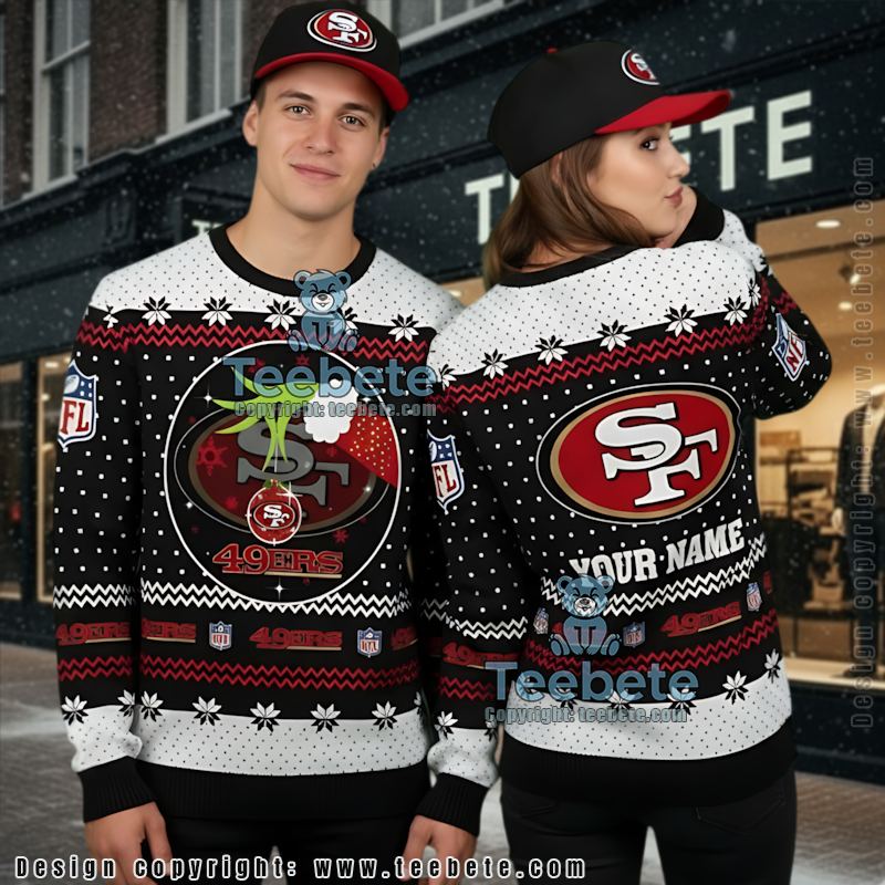 Personalized San Francisco 49Ers Grinch Hand Ugly Christmas Sweatshirt Black Red
