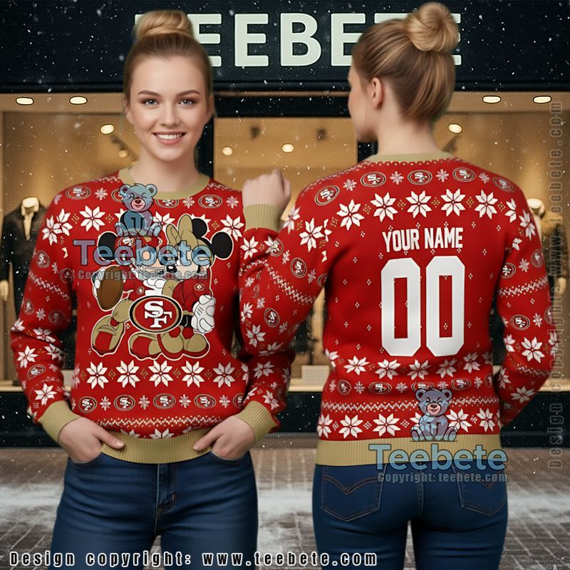 Personalized San Francisco 49Ers Minnie Mickey Ugly Xmas Sweater Party Red