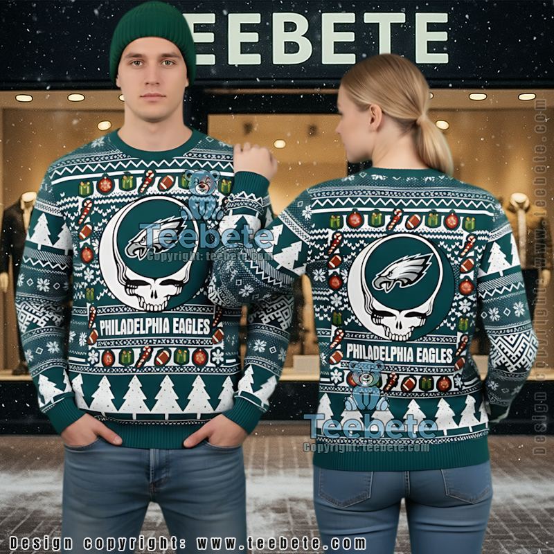 Philadelphia Eagles Grateful Dead Ugly Sweater Blue White