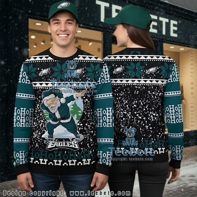 Philadelphia Eagles Santa Claus Ho Ho Ho Ugly Christmas Sweater Adults Blue Black