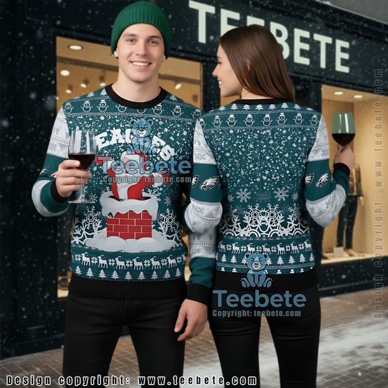 Philadelphia Eagles Santa Claus Ugly Xmas Sweater Party Blue White