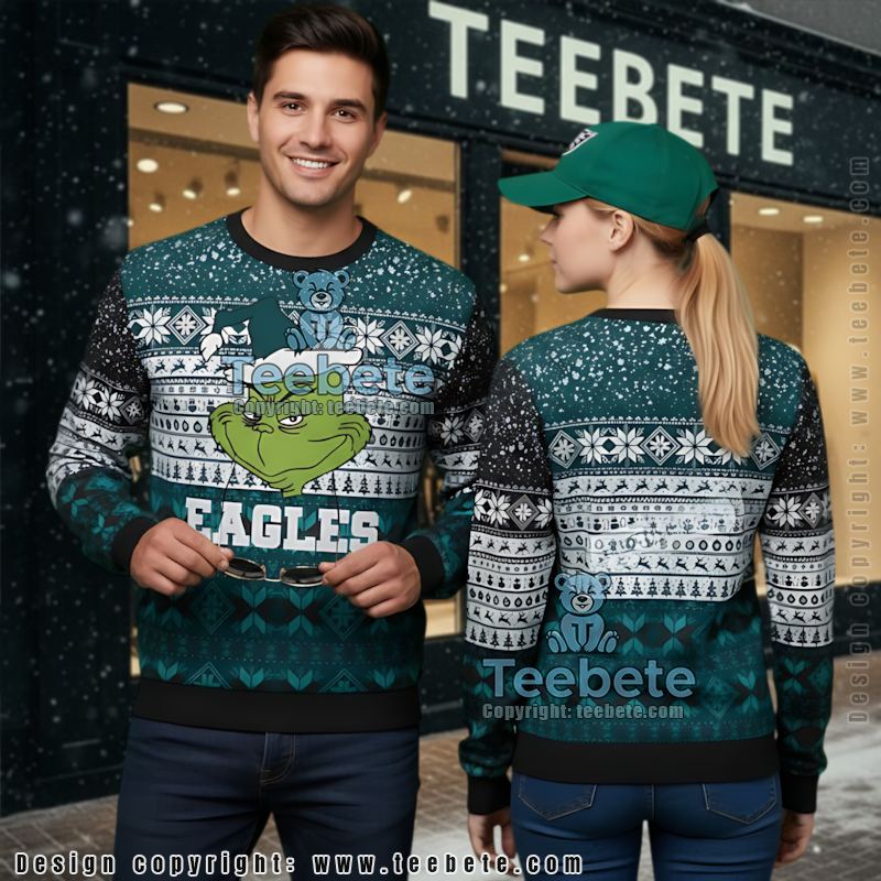 Philadelphia Eagles The Grinch Ugly Christmas Sweatshirt Womens Blue Black