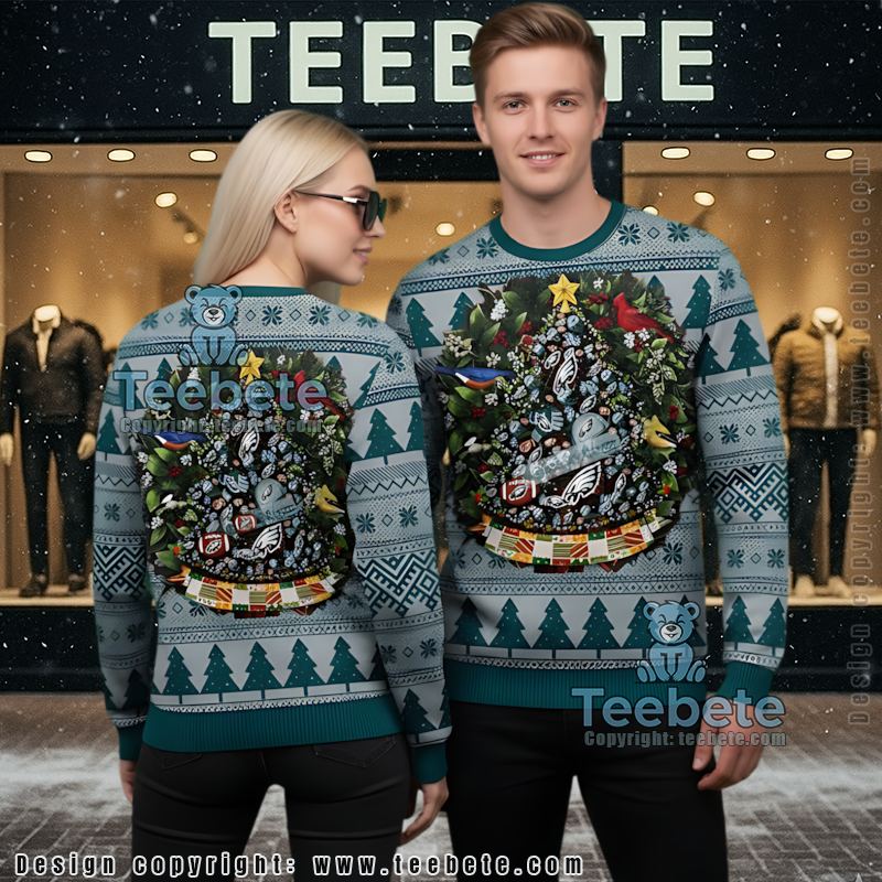 Philadelphia Eagles Tree Ball Ugly Sweater Christmas Party Blue Grey