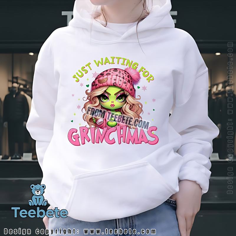 Pink Chibi Grinch Girl Hoodie Just Waiting For Grinchmas Pink Chibi Grinch Girl Hoodie Just Waiting For Grinchmas