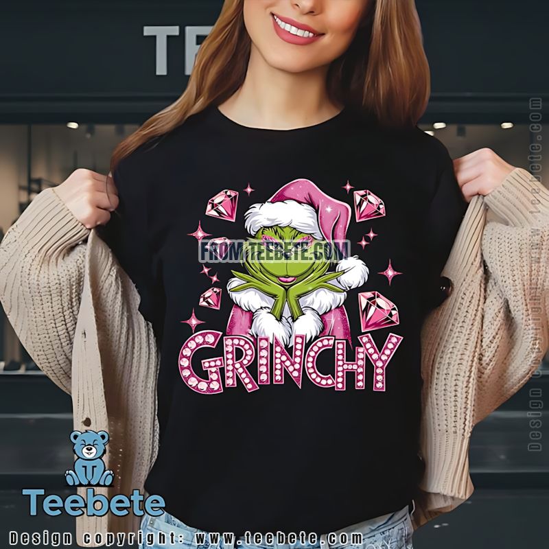 Pink Grinchy Shirt Glitter Christmas Grinch Holiday Rhinestone